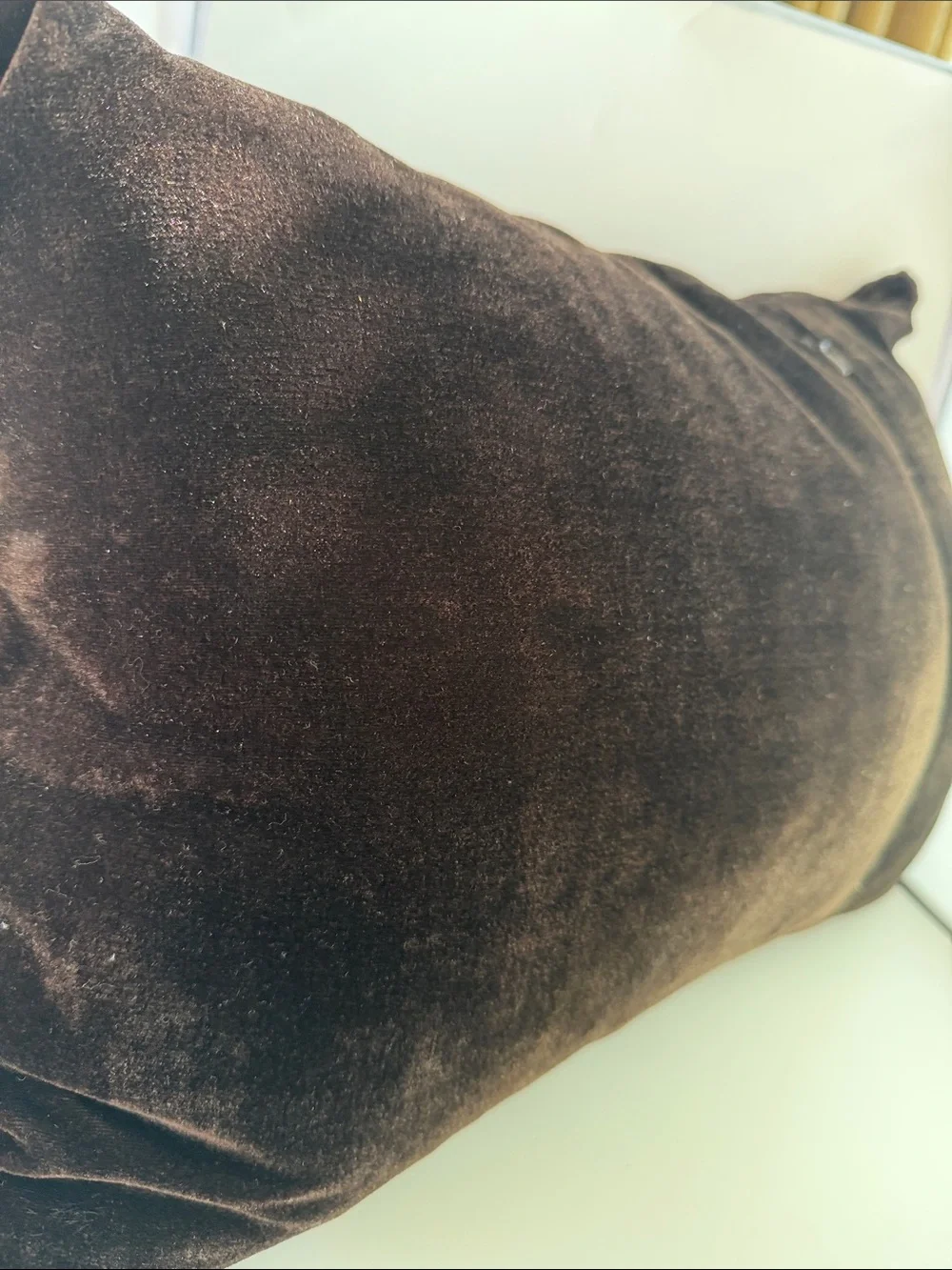 Ribbed Velvet Lumbar Pillow with down insert in Chocolate Brown